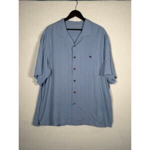 Caribbean Shirt Men's Blue Silk XL SS Button Summer Resort Casual Streetwear
